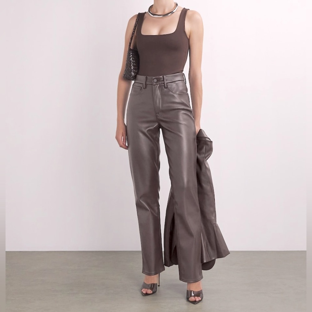 Halogen Faux Leather Pants Women's Sz 20W Brown Straight Leg High Rise Trousers